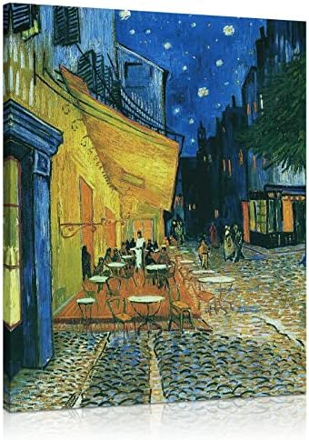 Van Gogh Canvas Wall Art: Café Terrace at Night Oil Painting Picture Reproduction Bedroom Decor - Famous Art Prints Modern Artwork Framed Poster Home Decoration 12 x 15"