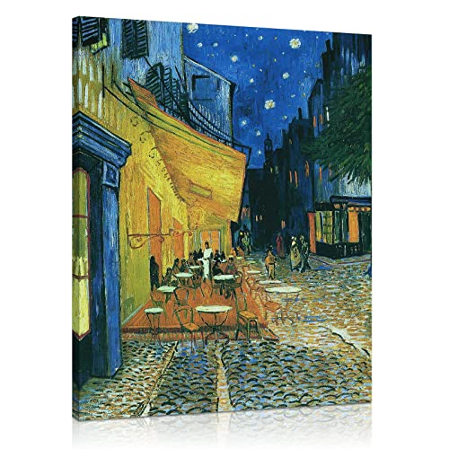 Van Gogh Canvas Wall Art: Café Terrace At Night Oil Painting Picture Reproduction Bedroom Decor - Famous Art Prints Modern Artwork Framed Poster Home Decoration 12 X 15" #TOP15
