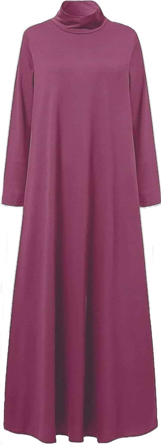 Apvirdy Maxi Dresses for Women 2025 Long Sleeve T Shirt Dress Long Flowy High Neck Dress with Pockets