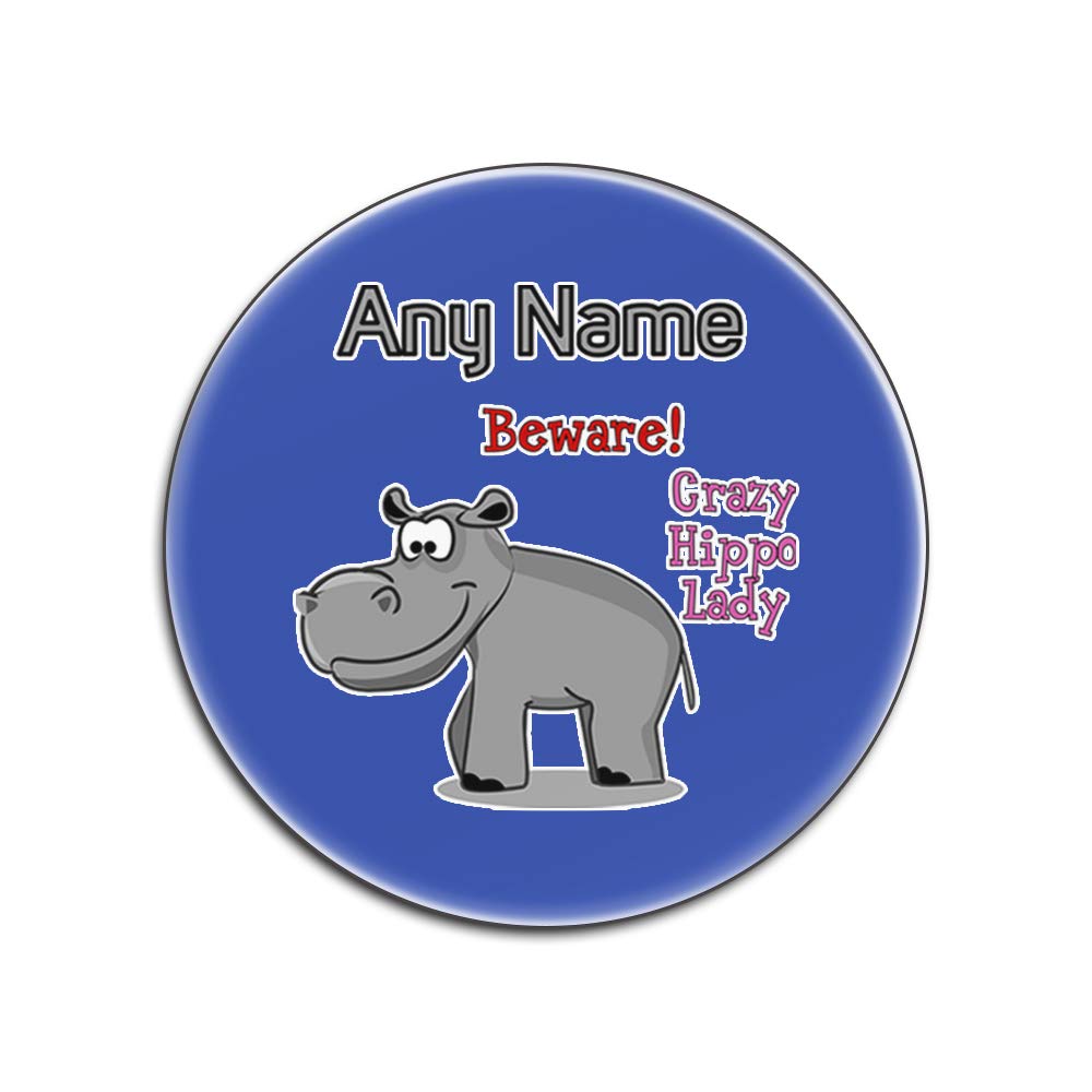 Dessous-de-verre haut de gamme Crazy Hippo Lady, lot de 4 ronds brillants blancs et bleus