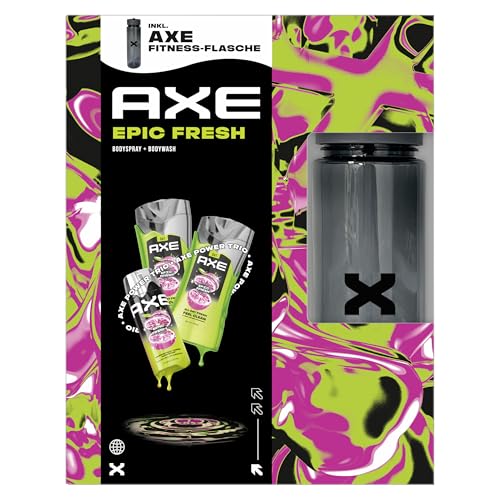 Axe Geschenkset Epic Fresh Pflegeset mit Bodyspray 2x Duschgel und Fitness-Flasche(150 ml + 2x 250 ml)
