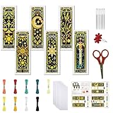 FREEBLOSS Juego de 6 marcadores de punto de cruz de 11 quilates, kit de punto de cruz, tarjetas de tarot, kit de bordado con instrucciones (idioma español no garantizado), juego de marcapáginas para