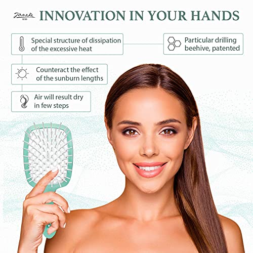Janeke Superbrush Detangler Brush Anti-Static Hairbrush Easy For Wet Or Dry Use Flexible With Nylon Bristle Great For All Hair Types - Long Thick Curly -The Original Italian Patent (Tiffany) #TOP3