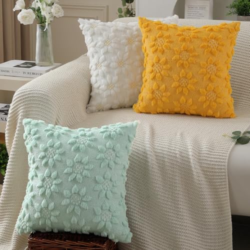 Image of DFXSZ Spring Summer Pillow Covers 18x18 inch Set of 2 Green Sunflower