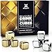 Whiskey Stones Luxury Gift Set - Stainless Steel Rocks 4 Gold + 4 Silver Combo - Reusable Ice Cubes with Barman Tongs and Freezer Tray | by Southern Chill