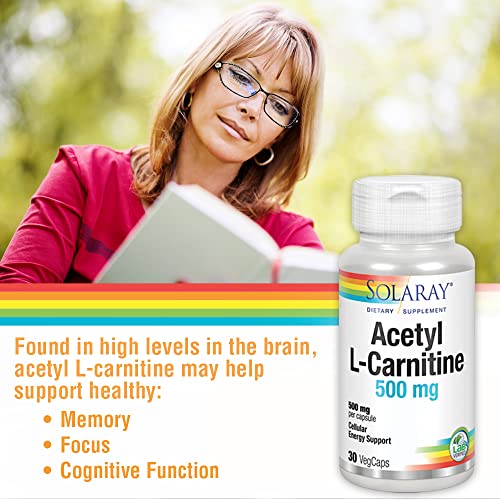 Solaray Acetyl L-Carnitine 500 Mg | Healthy Cellular Energy, Memory, Mood, And Cardiovascular Support | 30 Vegcaps #TOP4