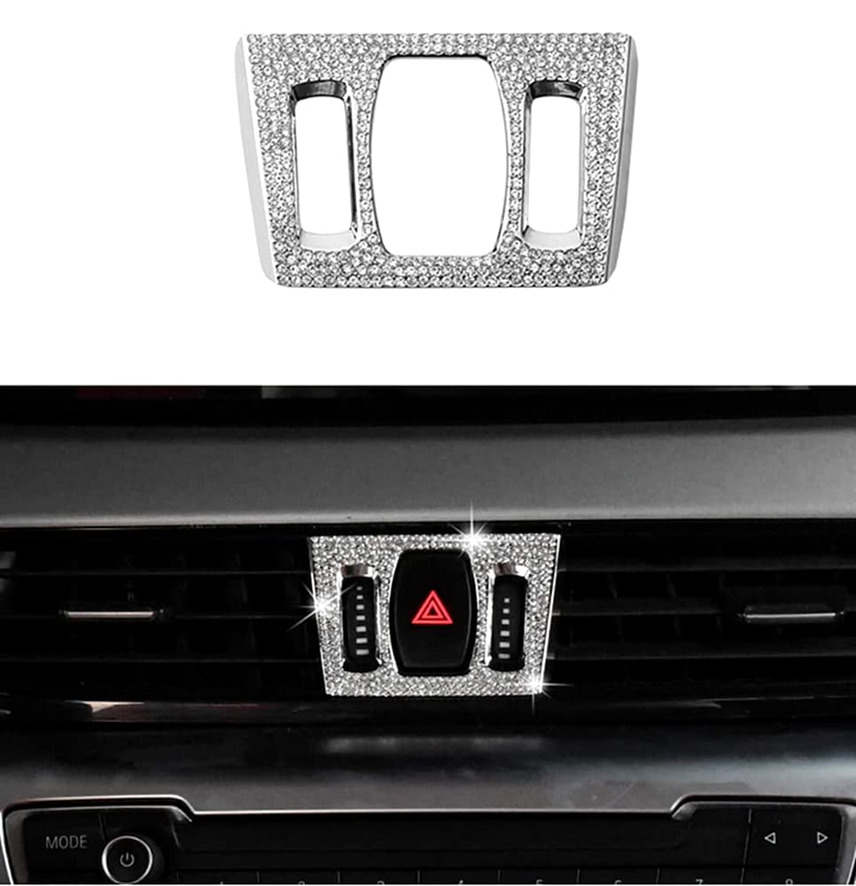 HIMZA Fit for BMW X1 X2 AC knob Air Outlet Interior Bling Accessories Decoration Rhinestone Ms Men Decal Cover Applique Wreath (Warning Light Button 1