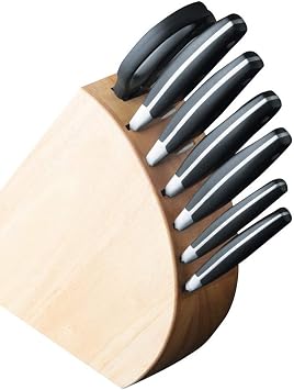 BergHOFF 7Pc Forged Knife Set With Wood Block Corrosion Resistant Ergonomically Designed ABS Handle With Triple Rivet