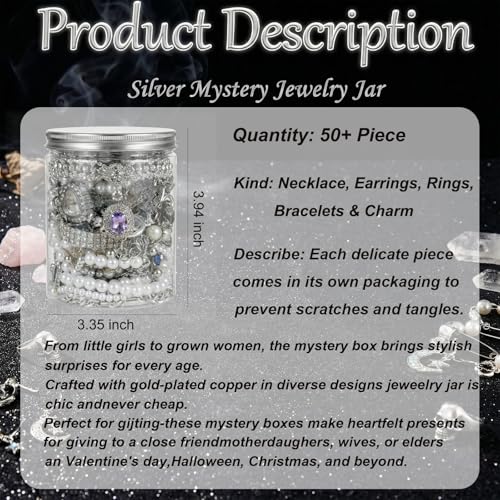 Image of 50+ PCS Mystery Jewelry Jar, Sterling Silver Mystery Boxes For Sale, Gift Ready Jewelry Set with Necklaces, Earrings, Rings, Bracelets & DIY Pendants, Surprise Jewelry Jar Unique