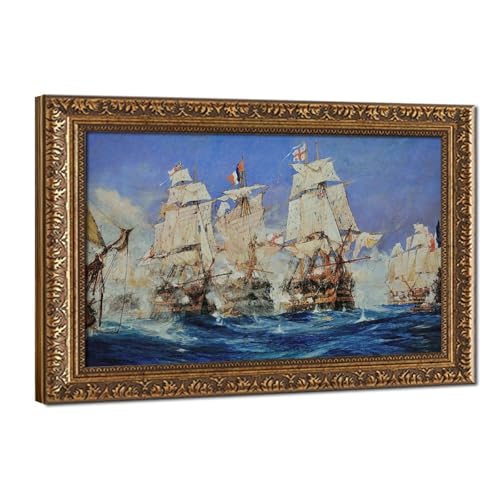 Toile Bataille de Trafalgar Charles Dixon avec cadre suspendu bois reproduction artistique art