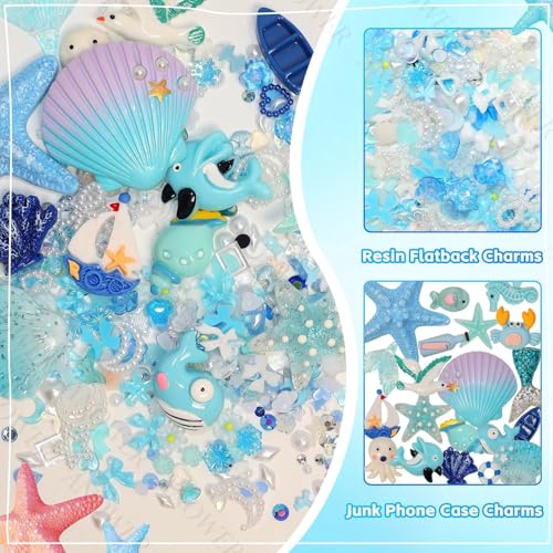 Ocean Junk Case Charms Kit, Blue 3D Starfish Whale Shell Charms for Crafts by Anower - Used condition - Image 5