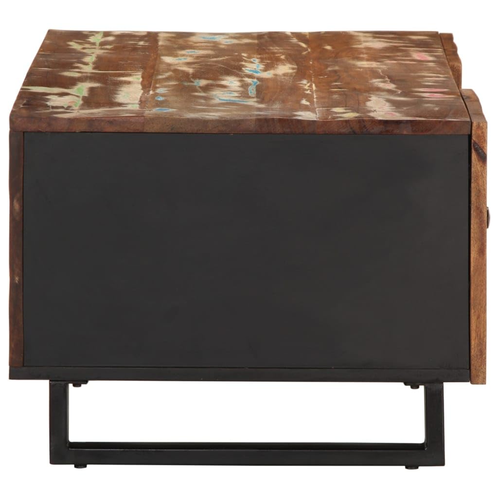 Stolik kawowy 100 x 54 x 40 cm, lite drewno stare i materiał drewnopochodny, 3 przegródki do przechowywania, żelazne nogi, nowoczesny stół do salonu, stolik kawowy do salonu
