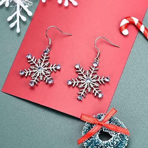 CERSLIMO Christmas Earrings for Women - Silver Snowflake Drop Earrings for Girls, Christmas Xmas Presents Jewellery White Cubic Zirconia Dangle Earrings | Christmas Earrings Gifts for Her Mum Daughter