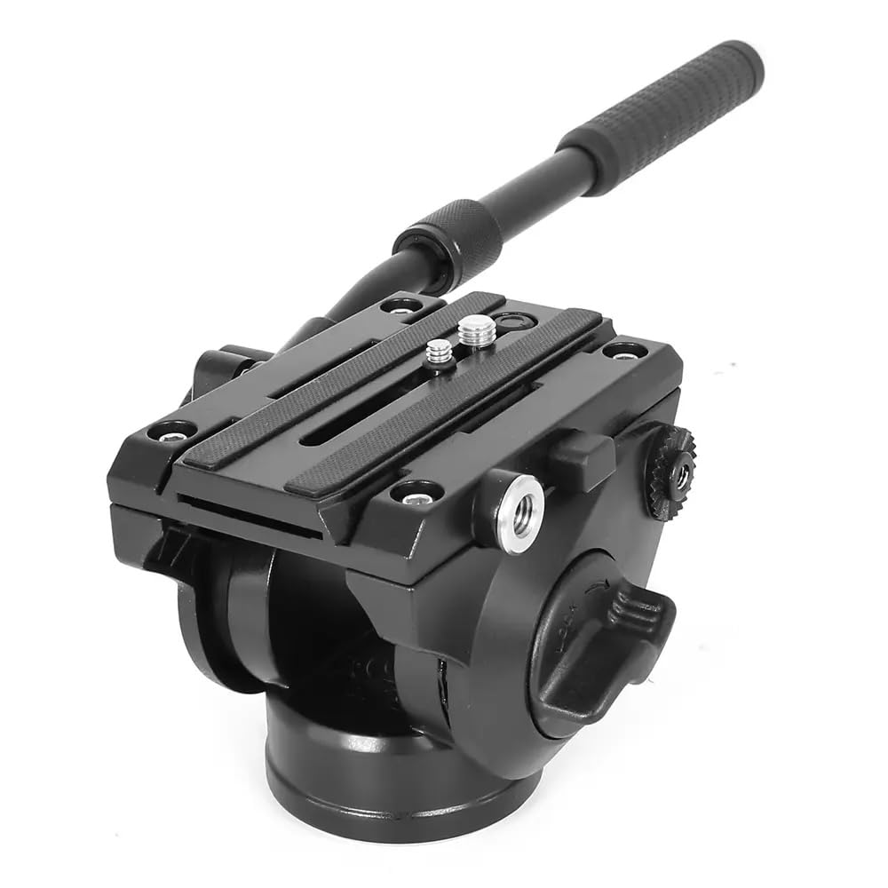 REFLEX CAMERA Video Tripod Fluid Head - Metal - with 360° Panning, Quick Release Plate, -70°/90° Pitch, 1/4" Base Mount and 3/8" Side Mount, Telescopic Handle & 10kg Load Capacity for DSLR & Camcorder