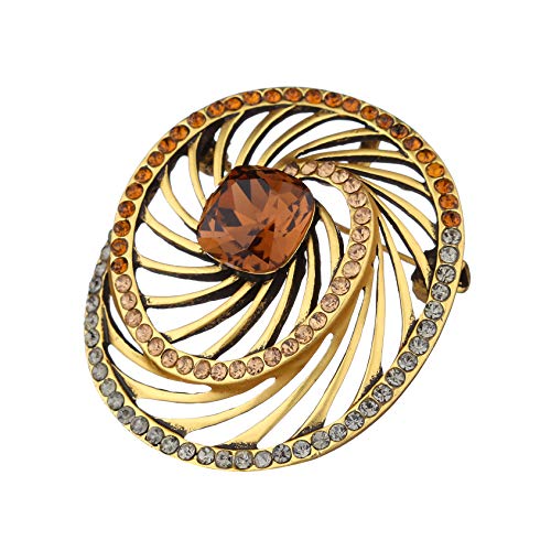 Sincera® Elegant Exclusive Brooch With Swarovski Crystals Stylish Accessory Black Silver Plated Or Antique Gold (Gold) #TOP4