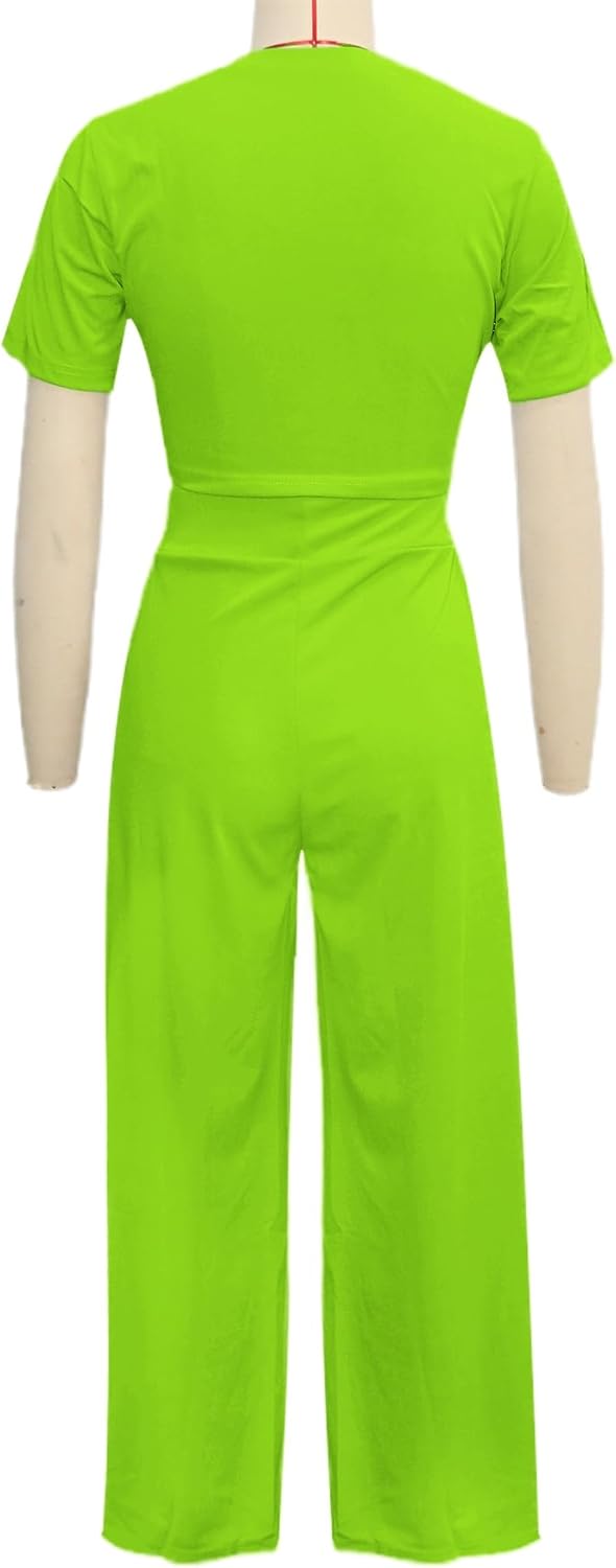 Women's Short Sleeve Crop Tops Wide Leg Pants Two Piece Sets Outfits - Image 5