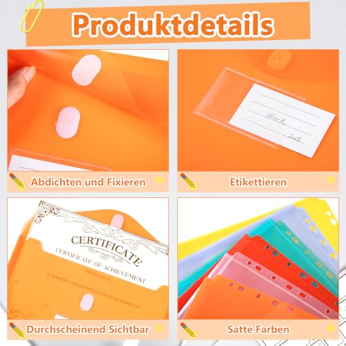 30 Stück Dokumentenmappe A4, Dokumententasche A4 Abheftbar Wasserdicht Sammelmappen Mit 11 Löchern für Dokumente Organisieren, Bürobedarf (6 Farben)