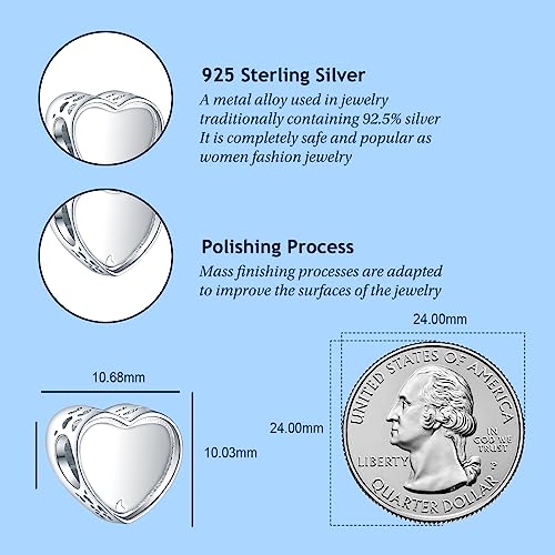 Annmors Personalized Photo Charm for Bracelet Necklaces,925 Sterling Silver Charm Love Heart Shaped Engraved Customize Picture Gift for Birthday Mother's Day Christmas,Bead Charms Jewelry for Women4