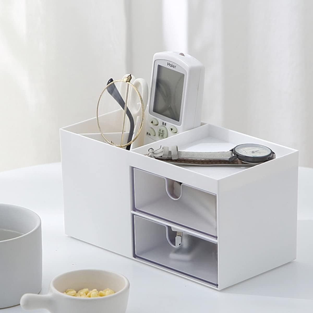 Kawaii Desk Organizer And Accessories, Pencil holder, Desktop organization, Supply Organizer With 2 Drawers .Simple Design Desktop Stationery Storage Suit For Office ,School,Room. (Blue): Home Improvement