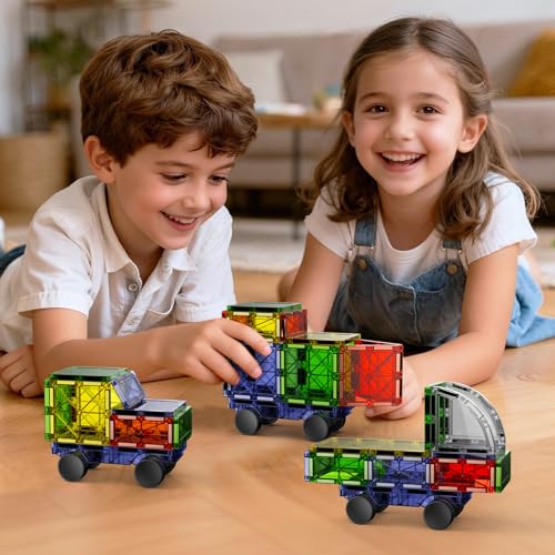 Image of Magnetic Downhill Racer Set 40-Piece with Car & Tracks, STEM Magnetic Tiles Building Toys for Kids Ages 3-8, Montessori Learning Toys with Reinforced Slopes & Loop Pieces