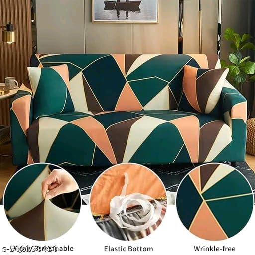 Image of HK Printed 5 Seater Sofa Cover Big Elasticity Cover Stretch Universal Sofa Slipcover 5 Seater (3 Seater Size 185-230cm and 1 Seater Size 90-145cm)