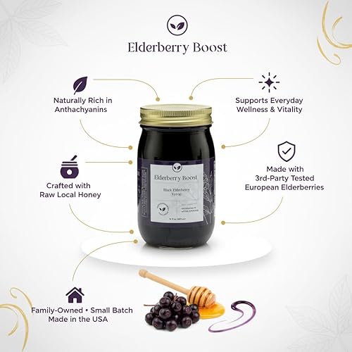 Miniatura 2 de Elderberry Boost  Jarabe de saúco hecho con saúco orgánico y miel cruda  Apoyo inmunológico totalmente natural, defensa contra el resfriado y la