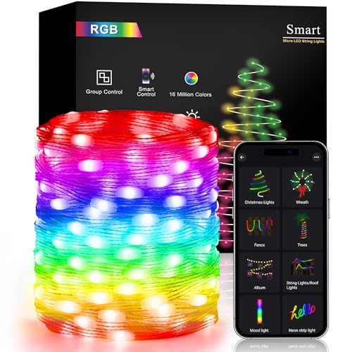 Brizled Smart Fairy Lights, App Controlled Bluetooth Fairy Lights, 33ft 100 LED USB Power Color Changing RGB Christmas Lights, Dimmable LED String Lights for Xmas Party Room Camping Patio Garden Decor