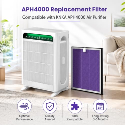 Image of 4 Pack APH4000 Replacement Filters Compatible with KNKA APH4000 Air Purifier, True HEPA High-Efficiency Activated Carbon Filter for Home Large Room, Part # APH4000LX