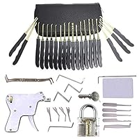 28-teiliges Dietrich Set mit transparenten Vorhängeschloss/Sicherheitsschloss und Lockpick-Pistole und 5-in-1 Kreditkarte Lockpicking-Set