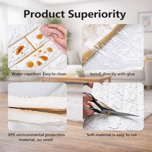 Image of 3D Self Adhesive Foam Brick Wallpaper Peel and Stick Waterproof Wall Panels Soundproof Wall Sticker for Living Room Bedroom Kitchen Home Office Interior Decoration (Pack of 1, White)