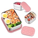 HaWare 8oz*2+25oz Stainless Steel Lunch Box for Kids, Leak Proof Lunch Container with Silicone Lids, Easy Open Food Storage Bento Box for School and Daycare, Dishwasher Safe