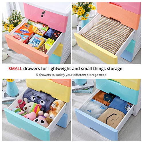 Nafenai Plastic Cabinet 5 Drawers Storage Dresser,Small Closet Drawers Organizer Unit For Clothes,Toys,Bedroom,Playroom,Colorful #TOP5