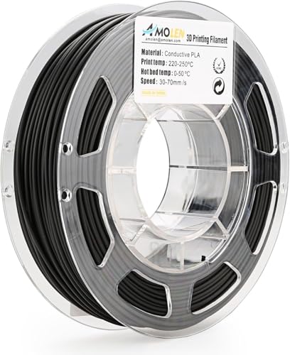 AMOLEN PLA Filament,1.75mm 3D Printer Filament, Conductive Black Printing Filament PLA Dimensional Accuracy +/- 0.02 mm, Fit Most FDM Printer, 200g(Conductive Black)