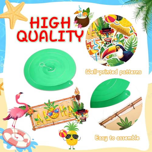 Image of 32pcs Aloha Party Decorations Hawaiian Luau Hanging Swirls Tropical Summer Tiki Party Decorations Flower Palm Flamingo Sign Foil Ceiling Hawaiian Decor Ect Beach Hawaiian Party Supplies