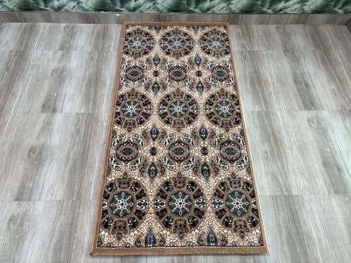 Image of Premium Runner Carpet, Vintage Medallion Pattern, Non Slip, Thick, Ideal for Bedroom, Living Room & Entryway, 3x5 Feet Beige Multi Color