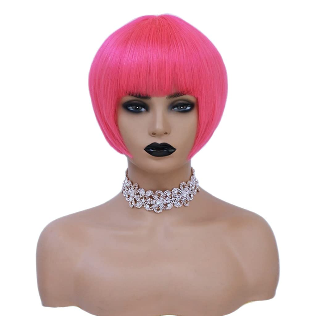 Perruque rose courte RJJ en vrais cheveux pour masquer la perte de volume