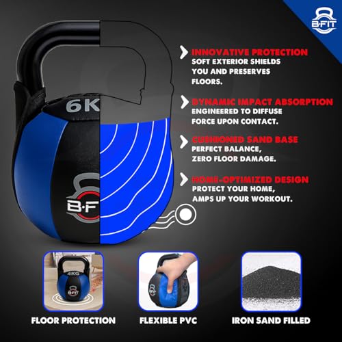 Image of B Fit PU Leather Premium Soft Kettlebell with Handle for Weightlifting, Conditioning, Strength and core Training (6 Kg)