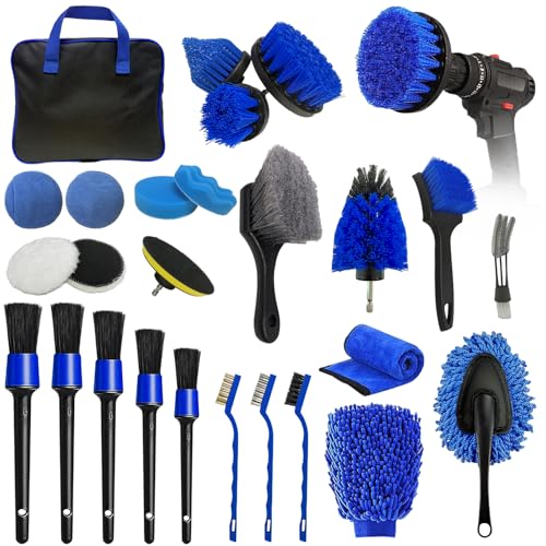 26PCS Car Detailing Kit, Car Detailing Brush Set, Car Cleaning Kit, Auto Detailing Tools for Interior Exterior Wheels, Professional Car Wash Accessories with Windshield Cleaning Tool and Storage Bag
