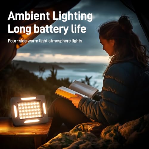 Image of LED Solar Portable Camping Lights with Stand dimmable, 2000LM, Solar Rechargeable Work Lights with Magnetic，IP67 Waterproof, 5 Light Modes Portable Flood Light, Camping Lantern for Indoor Outdoor