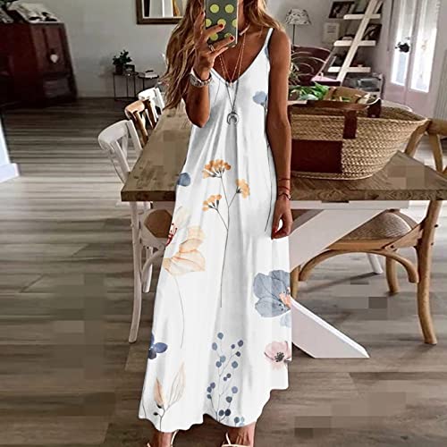 Ceboyel Maternity Wedding Guest Dress Women Floral Spaghetti Strap Sundress Casual Summer Long Maxi Dress Vneck Sexy Boho Dresses Trendy Beach Clothes 2023 White M #TOP1