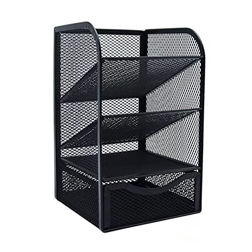 Saikvi Mesh Pencil Holder Desk Organizer Office Supplies Caddy With 3 Compartments And 1 Drawer For Desktop Accessories #TOP2