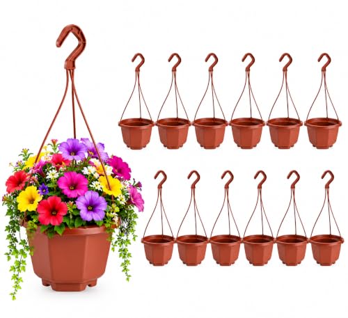 Alasum 12pcs Hanging Octagonal Plastic Flowerpot, 6.68 Inch