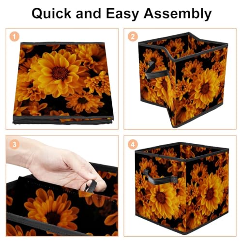 Boîte de rangement pliable cube jaune à motif chrysanthème - 5