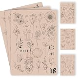 3PCS Tattoo Practice Sheets – Over 100 Fine Line Templates Pre-Printed on Silicone Skin for Precision Tattoo Training (3PCS Pink Pad)