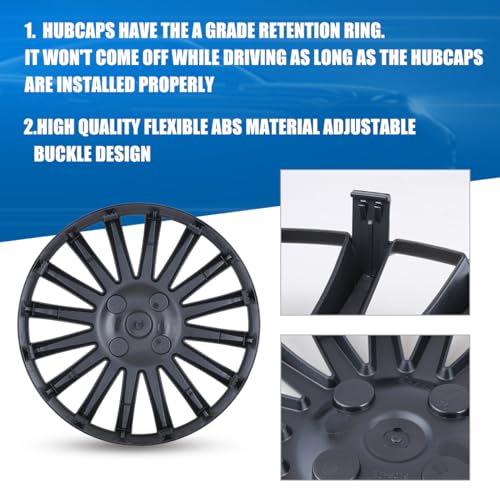 I1MOTOR 16\'\' Hubcaps Set of 4 16 Inch Wheel Rim Cover Universal R16 Hub Caps Replacement ABS Material Exterior Accessories for Car Pickup Truck SUV, Matte Black - Thumbnail 3