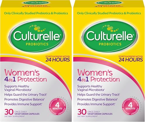 Culturelle 4-in-1 Probiotics for Women, Daily Probiotic & Prebiotic Supplement to Support Vaginal Health, Digestive Health, Immune Health, Occasional Diarrhea, Gas & Bloating Relief, Non-GMO, 30 Count