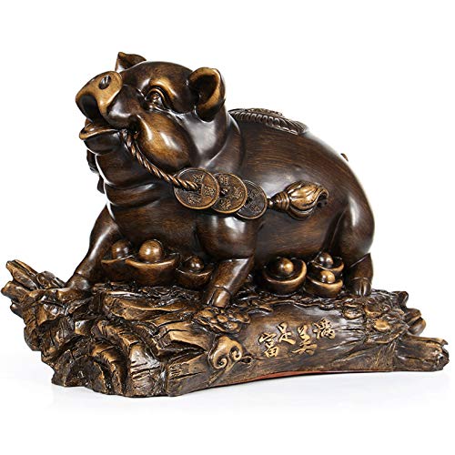 Statue Cochon du Zodiaque Chinois | Artisanat Feng Shui Prestige en Résine