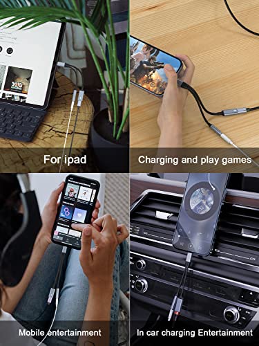 Iphone Headphone And Charger Adapter 2-In-1 Lightning To 3.5Mm Aux Audio + Lightning Charger Splitter Dongle For Iphone 14/13/12/11 Pro Max/Pro/Plus/Mini/Xr/Xs/8/7 Plus-Apple Mfi Certified #TOP3