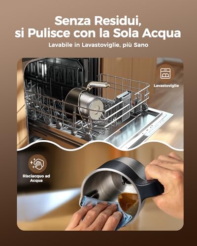 Coldfill Montalatte Elettrico - Cappuccinatore Elettrico 8 In 1, 400 Ml Schiumalatte Elettrico Per Cappuccino/Latte Macchiato, Latte Vegetale, Lavabile In Lavastoviglie, Nero - 3