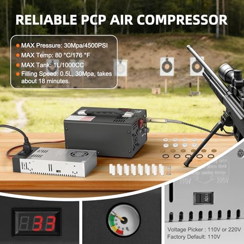 Spritech TW03 PCP Air Compressor,Portable 4500Psi/30Mpa,Water/Oil-Free,PCP Rifle/Pistol and Paintball Tank Air Pump, (110V AC or 12V Car Battery) with Power Converter and Oil-Moisture Filter by Spritech - Image 2
